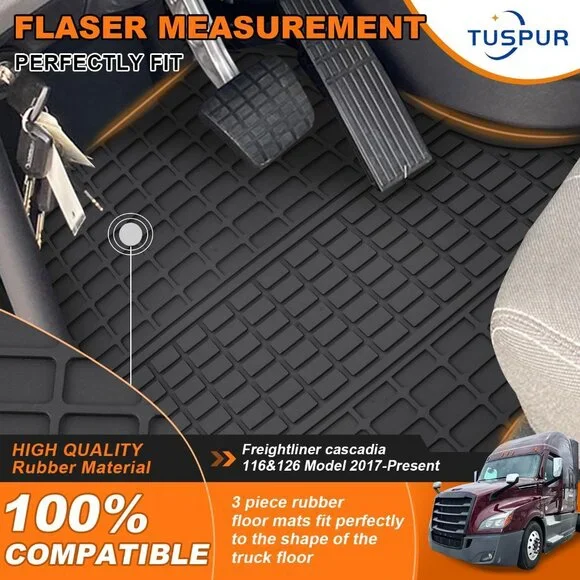 Floor Mats fit for Freightliner Cascadia 2018-2023 | Heavy Duty Truck Floor Rubb - Picture 3 of 7